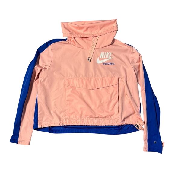 Nike Jackets & Blazers - Nike Pink & Blue Retro Cowl Neck Pullover Windbreaker Jacket